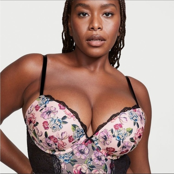 Victoria’s Secret Rose Embroidered Longline Push Up Bra Top Corset Lingerie 34C - Picture 1 of 14
